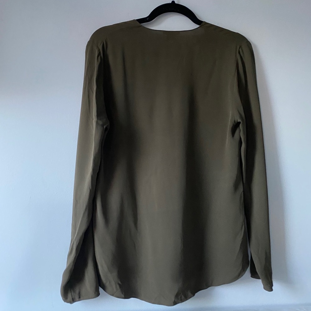 Theory Olive Green V-Neck Long Sleeve Blouse - Picture 3 of 7